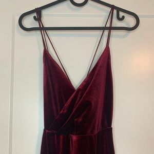 Fashion Nova Velvet High Slit Maxi Dress Burgundy